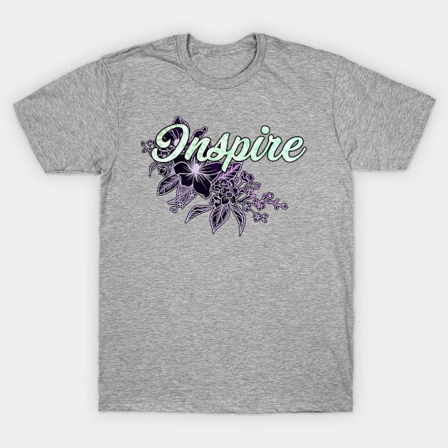 'Inspire' Floral Typography Design- Purple T-Shirt by StylishTayla